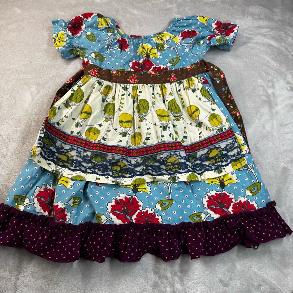Matilda Jane Paint by Numbers Girls Floral Hot Air‎ Balloon Apron Ruffle Dress